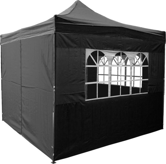 Garden Royal Easy Up Partytent 3x3 Zwart met 4 zijwanden waterdicht