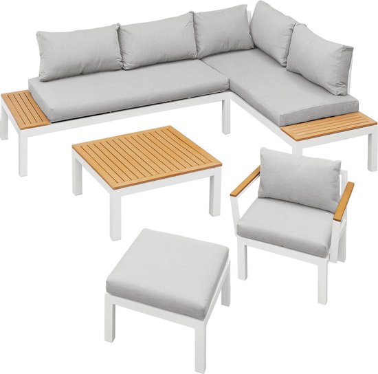 Gartenfreude - Modulaire Loungeset - Tuinmeubels - Hoogwaardig Aluminium - 5 delig - Lichtgrijs/Wit