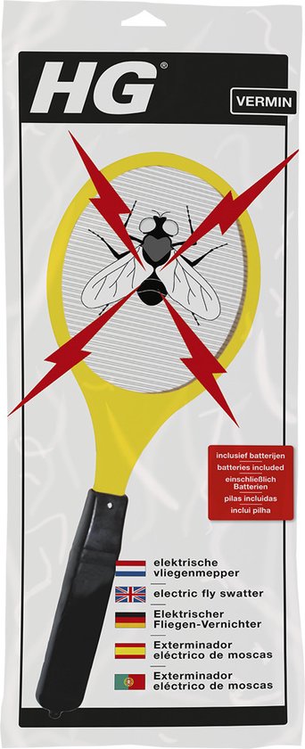 HGX elektrische vliegenmepper - 1 stuk - voorkomt platgeslagen insecten - ook geschikt voor muggen en wespen - inclusief batterijen
