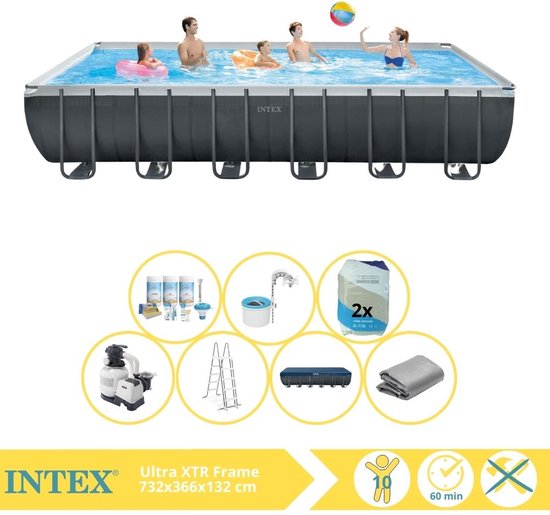 Intex Ultra XTR Frame Zwembad - Opzetzwembad - 732x366x132 cm - Inclusief Onderhoudspakket, Filterzand en Skimmer