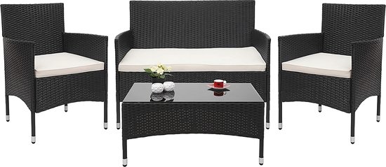 MaxxGarden loungeset Jamaica - Design wicker tuinset - 4 plaats - Rattan Zwart