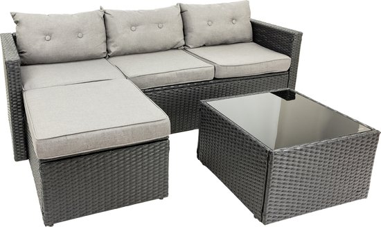 MaxxGarden Loungeset – Rattan Hoekset - 4 persoons - incl. salontafel - Grijs