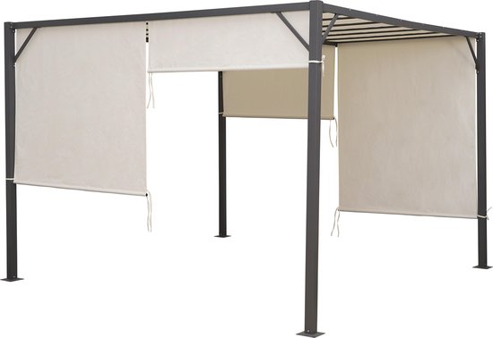 MaxxGarden Pergola - Partytent - Tuinpaviljoen met één gesloten zijkant - 3x3x2,3 m - Cream