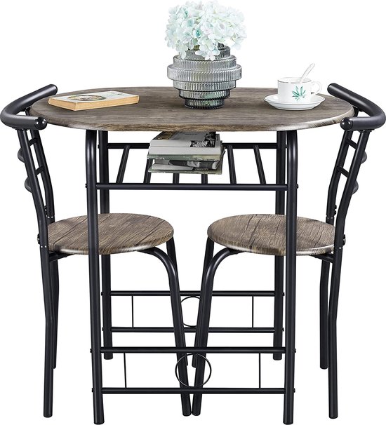 MEUBELEXPERT - 3-delige balkonmeubelen, tuinmeubelen, balkonset van hout, tuinset met 1 tafel en 2 stoelen, balkontafel, 80 x 53 x 73,5 cm Driftwood Brown