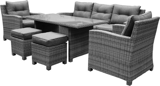 New Castle stoel-bank dining loungeset 6-delig antraciet