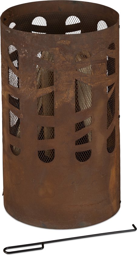 Relaxdays vuurkorf cortenstaal - vuurmand - 60 cm hoog - met vonkenscherm - roestlook
