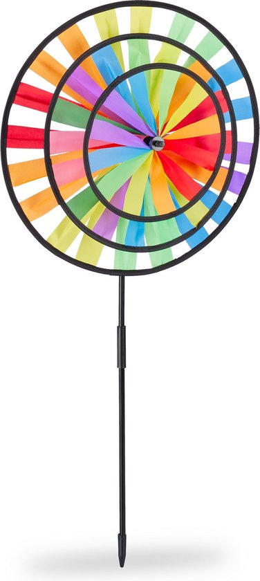 Relaxdays windmolen regenboog - tuindecoratie - tuinsteker windspel - gekleurd - outdoor