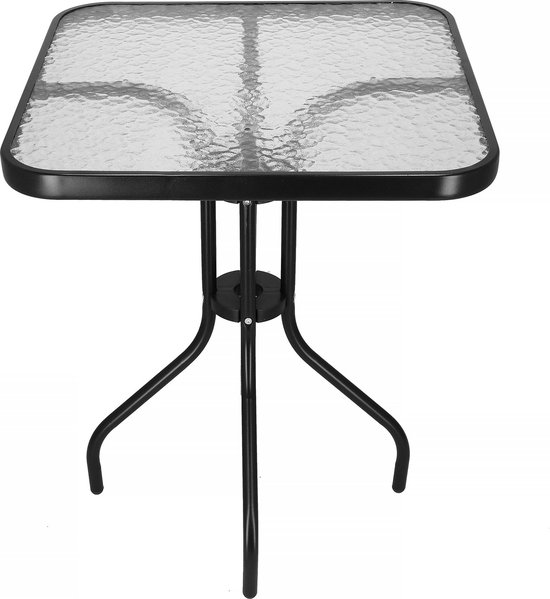 Springos Tuintafel | Buitentafel | Bijzettafel Buiten | Metaal | Gehard Glas | Vierkant | 60 x 60 x 70 cm | Zwart