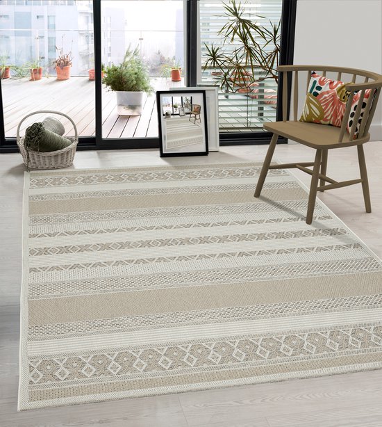 the carpet Calgary Vloerkleed voor Buiten en Buiten Buitenkleed Tuintapijt Buitentapijt Beige 160 x 220 cm