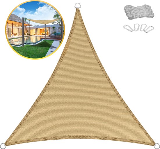Toivo Schaduwdoek Driehoek 3,6 x 3,6 x 3,6 Meter - Crème - HDPE Materiaal - Incl. Touw En Karabijnhaken - Schaduwdoeken - Schaduwnet - Zonwering