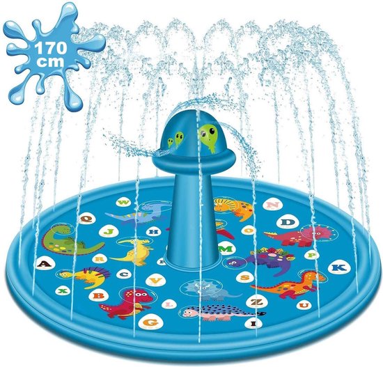 Watermat - Waterspeelmat - Watersproeiers - Speelmat - Speelmat water - Waterspeelkleed - Waterspeelgoed buiten - Watermat fontein - Opblaasbare fontein - Waterpark - 170 cm - Blauw