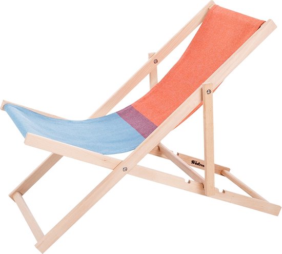 Weltevree | Beach Chair | Strandstoel Opvouwbaar, Tuinstoel, Campingstoel, Kampeer Stoel Strand | Beukenhout & Organisch Katoen | Rood/Blauw