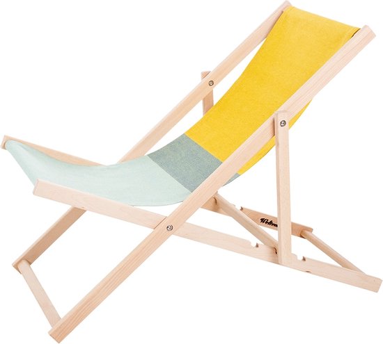 Weltevree | Beach Chair | Strandstoel Opvouwbaar, Tuinstoel, Campingstoel, Kampeer Stoel Strand | Beukenhout & Organisch Katoen | Geel/Groen