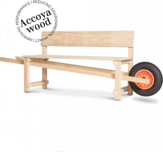 Weltevree | Wheelbench | Kruiwagenbank Accoya Hout | 2 tot 3 Persoons Tuinbank | Buiten Bank Verrijdbaar | Combinatie Bank en Kruiwagenwiel