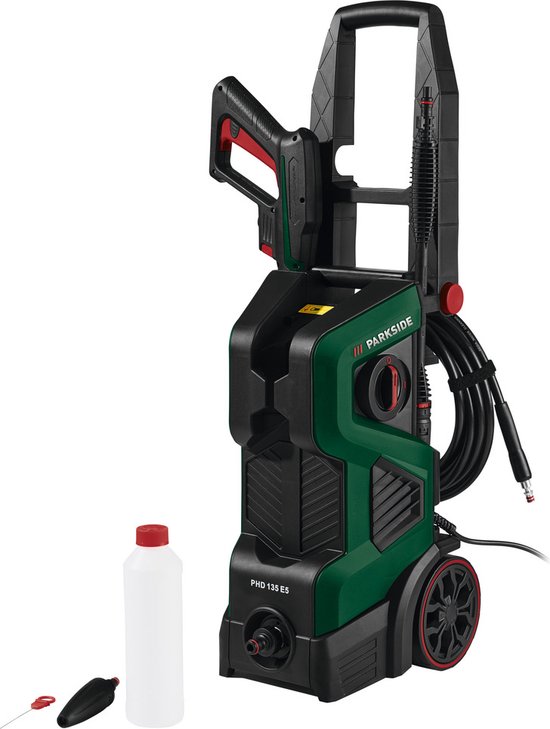 Parkside Hogedrukreiniger - Vermogen: 1800 W - Druk: max. 13.5 MPa (135 bar) - Leveringspercentage: max. 420 l/u - Ideaal voor voertuigen - terrassen of gevels - Met anti-twist hogedrukslang - Ergonomische pistoolgreep